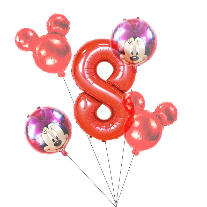Minnie red set(8) 5 PCS С Днем Рождения вечерние декоративные шары Микки и Минни Маус 3" Красный номер Фольга шар для 1st День рождения украшения для детей - Цвет: Minnie red set(8)