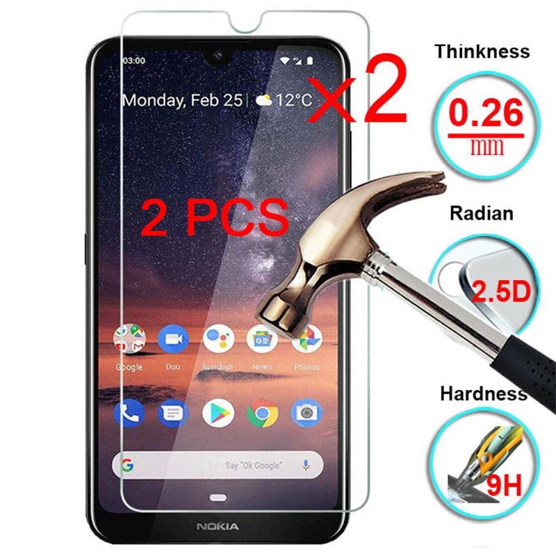2 шт. 9H закаленное стекло для Nokia 3 1 Plus Защитное экрана 5 6 3.1A 3.1C|Защитные стёкла и