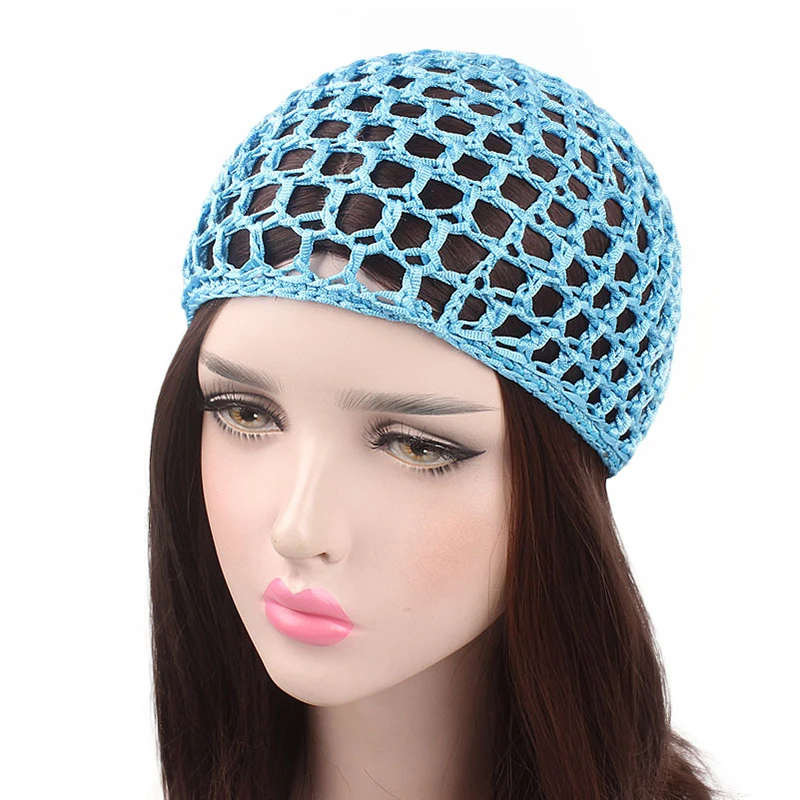 

Women's Mesh Hair Net Crochet Cap Solid Color Snood Sleeping Night Cover Turban Bandanas Headwear Accessories Headbands Pink Hot