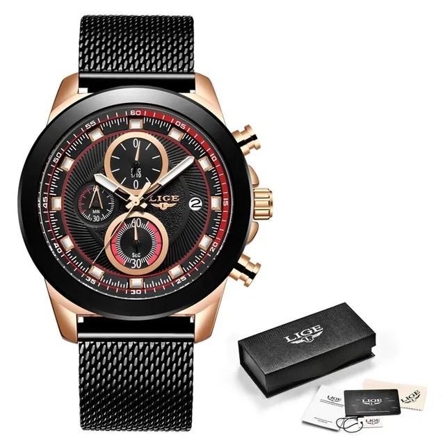 M black ros black Relogio Masculino Для мужчин s часы lige top бренд Роскошные спортивные часы Для мужчин Повседневное Модные кварцевые часы с кожанным ремешком Водонепроницаемый часы - Цвет: M black ros black
