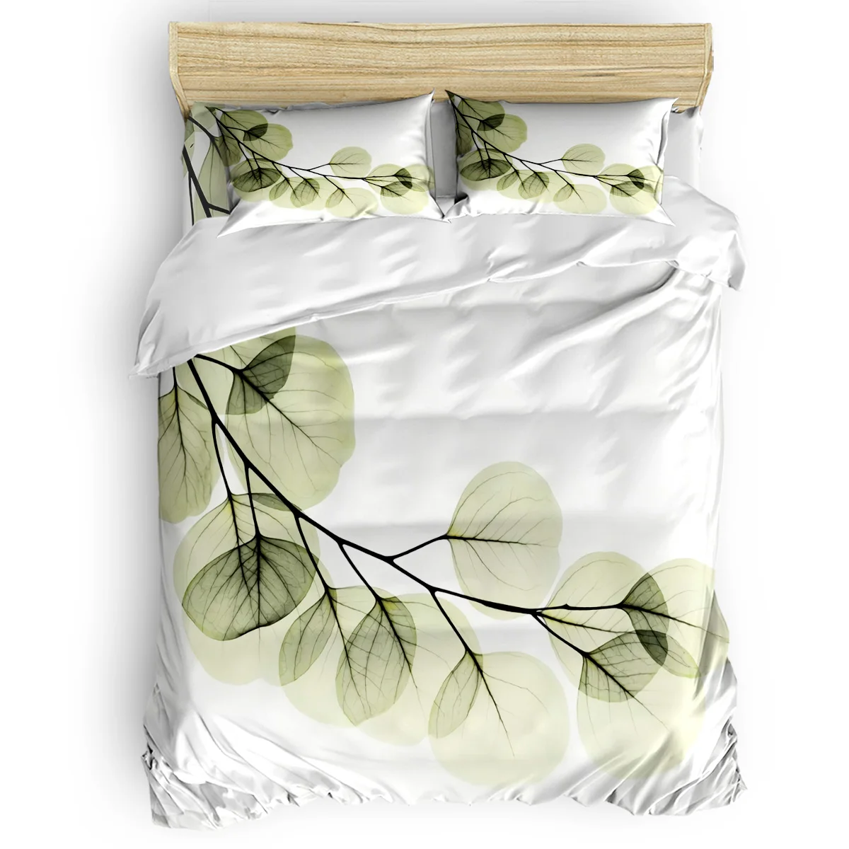 

Green Leaves Branches Simple Duvet Cover Set with Pillowcase Bedroom Supplies Bed Comforters King Size Bedding Set