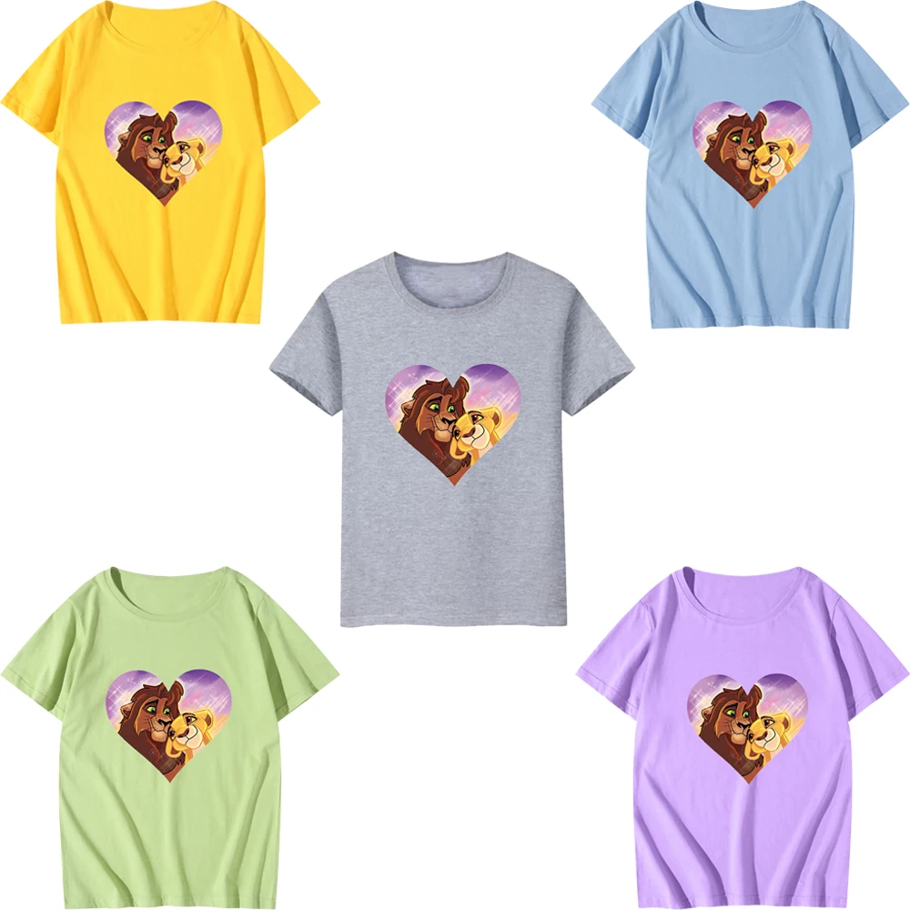 

Disney Parent-child Matching Grey Tshirt Cute Simba Cartoons Love Printing Streetwear Summer T-Shirt Casual Kawaii Clothes Tops