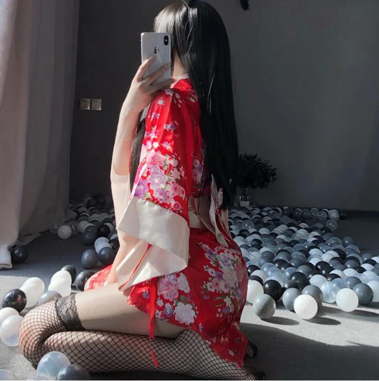 Халат женский в традиционном стиле юката пижама мягкий шелковый пояс комплект из
