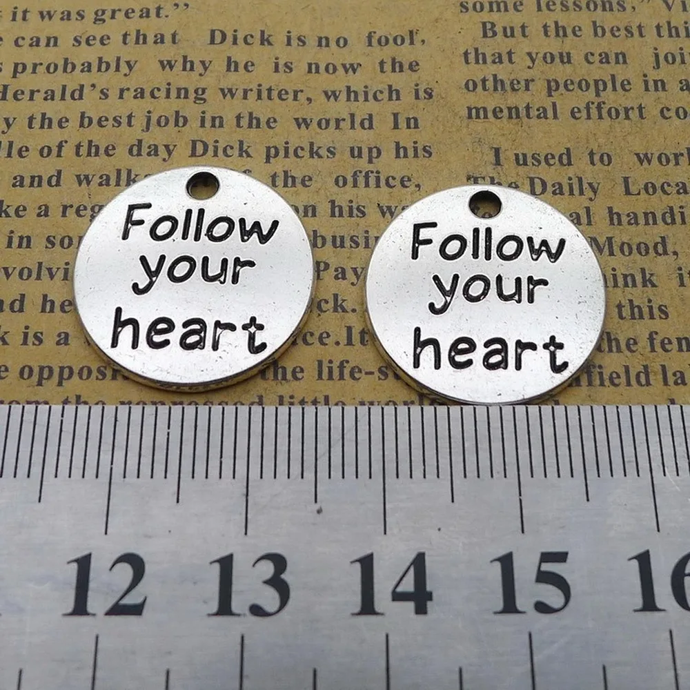 

120pcs Follow Your Heart Charms 20mm x 20mm DIY Jewelry Making Pendant Antique Silver Color