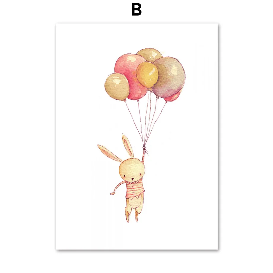 Bear Rabbit Fox Giraffe Lion Cartoon Wall Art Canvas Painting Nordic Posters And Prints Pictures Baby Kids Room Home Decor | Дом и сад