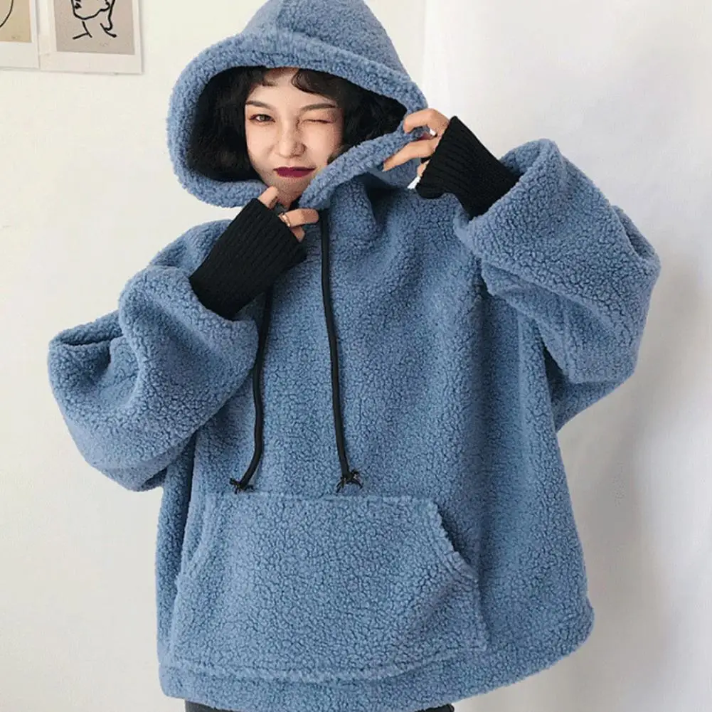 Sweatshirts Women Winter Elegant Trendy Leisure Thick Warm Hooded Solid Womens Pullover Students Long Sleeve Ladies Hoodies
