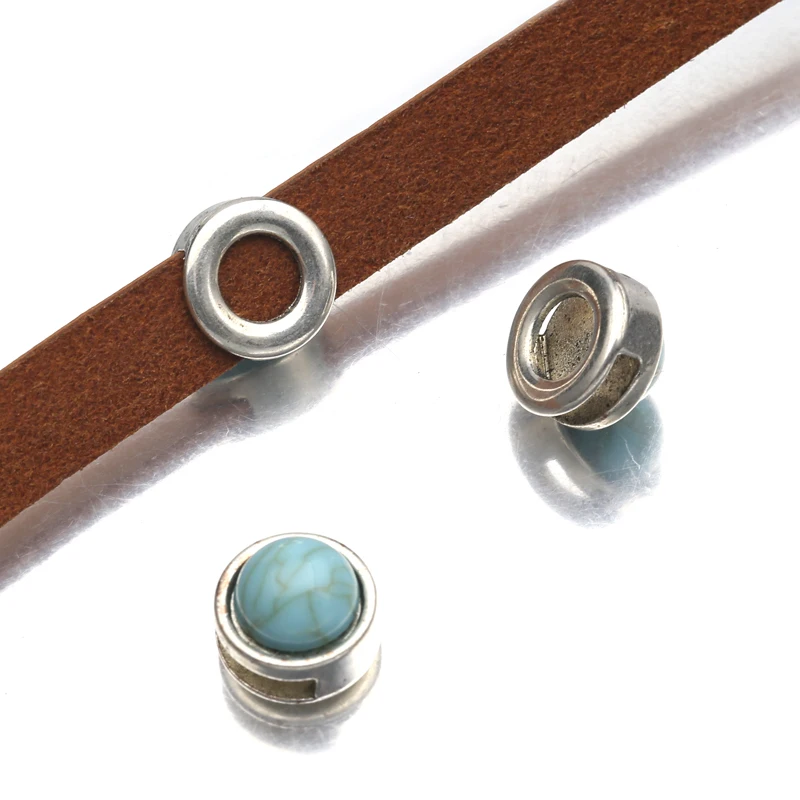 10 шт./лот тибетские серебряные круглые бирюзовые шарики-Слайдеры для плоского