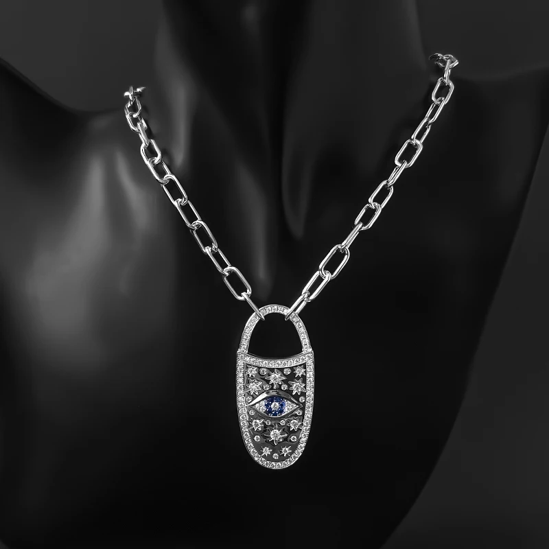 

S925 Sterling Silver New Anti-evil Eye Long Necklace Female Devil Eye Lock Chain Interlocking Clavicle Chain Fashion Jewelry