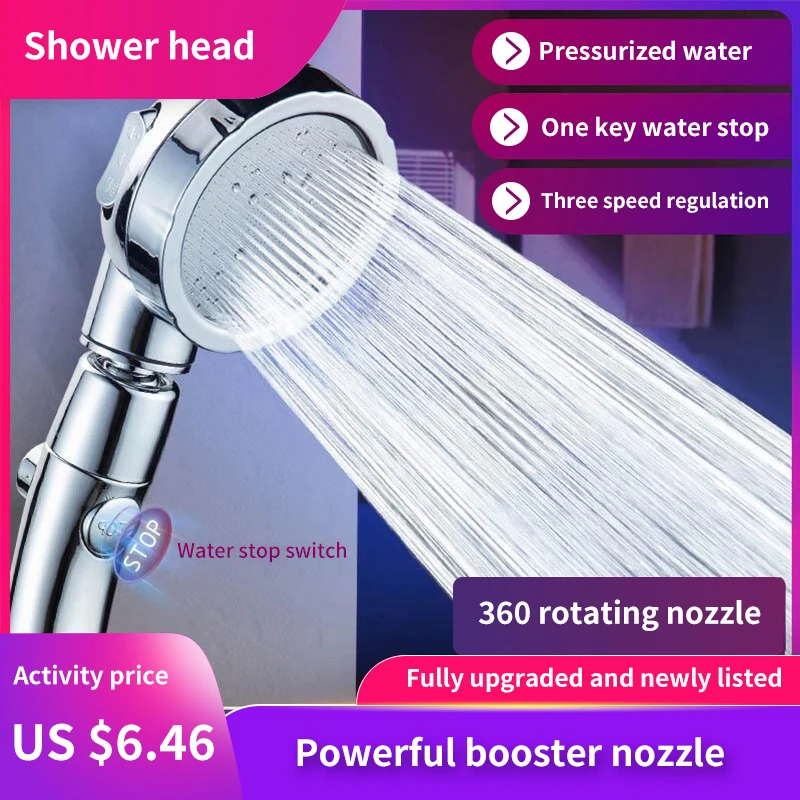 Handheld Shower Head High Pressure Chrome 3 Spary Setting with ON/OFF Pause Switch Water Saving Adjustable Luxury Spa Detachable |