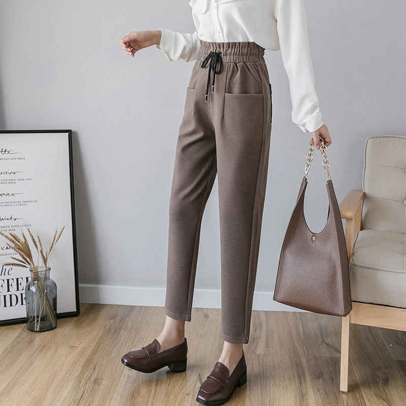 Женские шерстяные шаровары Теплые повседневные брюки до щиколотки с высокой