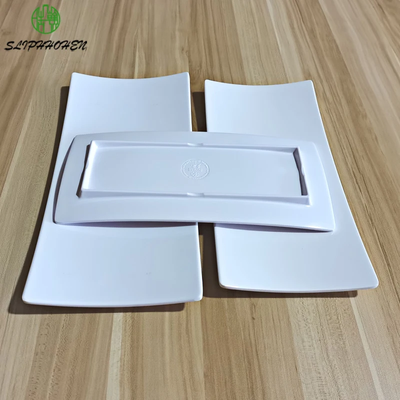 

11/12/13 Inch White Warping Angle Rectangular Sashimi Dish Restaurant Dinnerware Dinner Plate A5 Melamine Tableware