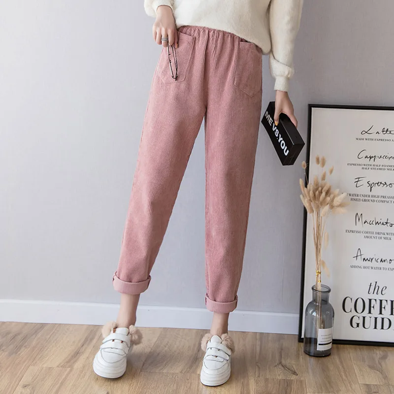 pink 3 Уличная вельветовые шаровары женские осенне-зимние брюки с высокой талией с карманами женские повседневные брюки больших размеров pantalon femme - Цвет: pink 3