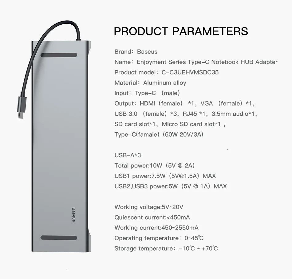Baseus USB C концентратор type C к HDMI VGA RJ45 несколько портов USB 3,0 USB3.0 type-C разветвитель для Macbook Pro Air USB-C концентратор адаптер питания