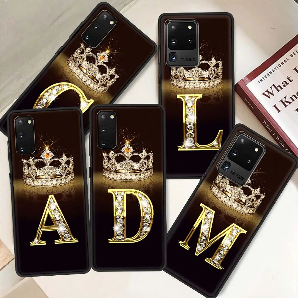 Letter Monogram Gold Marble Case For Samsung Galaxy S22 S21 S20 FE S10 S9 S8 Plus Note 20 Ultra 9 10 Lite Black Soft Phone Coque