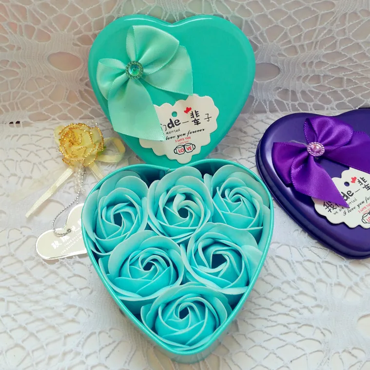 6 unids/набор jabón de bauno perfumado искусственный Rosa flor petalo con caja regalo Dia San Valentine boda del