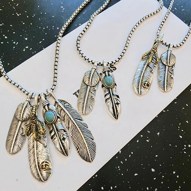 Индейский бирюзовый кулон из сплава с пером орла и ножками для ожерелья браслета