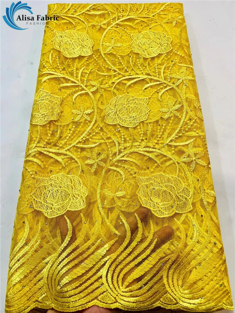 

African Mesh Lace Fabric High Quality Embroidered French Tulle Lace Fabric 5 Yards Nigerian Lace For Party Materials