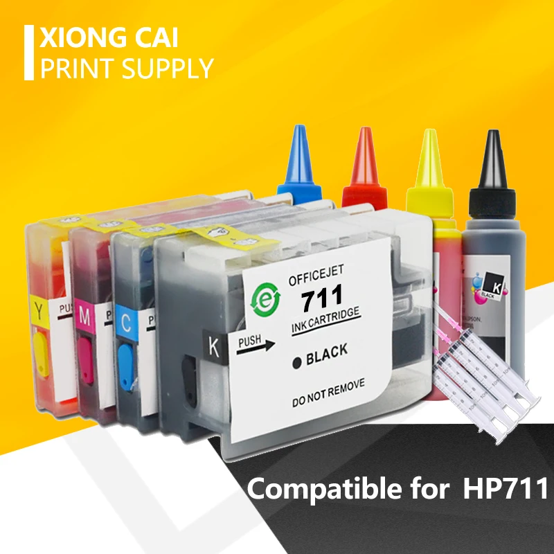 

Compatible Cartridge Replacement For HP 711 XL Refillable Inkjet Cartridge with Chip Deskjet T520 T120 Printer hp711 full ink