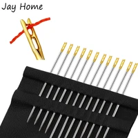 12pcs self threading needles double holes sewing needles easy threading needles for diy handmade needlework accessories