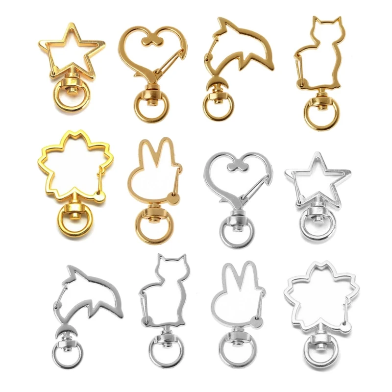 

30Pcs Metal Heart Star Rabbit Cat Shape Keychain Swivel Lobster Clasp Metal Spring Snap Keychain Key Ring Jewelry Making