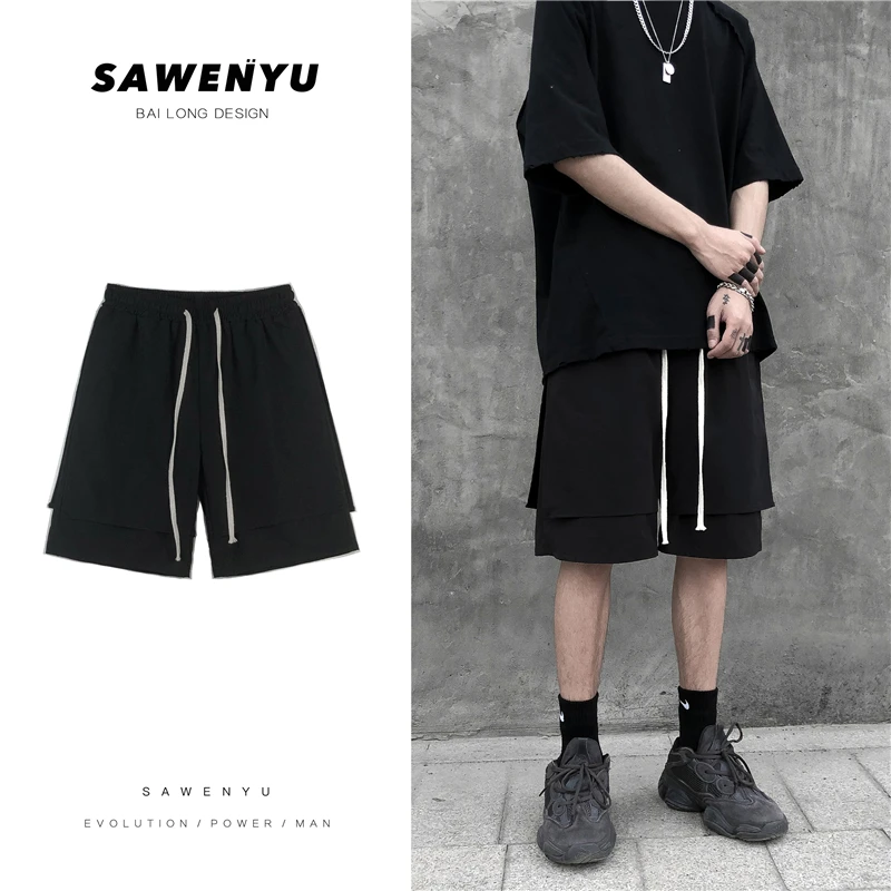 

Men"s Summer Fashion Casual Shorts Patchwork High Street Hip-Hop Tide Brand 2021 New Fake Two-Piece Couple Sports Shorts