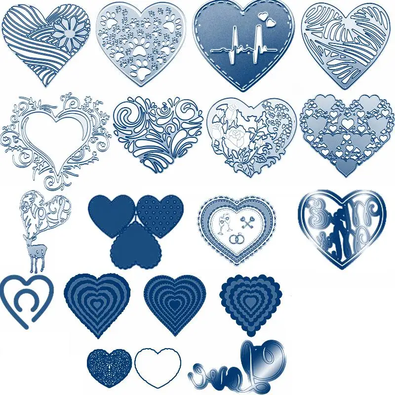 

21 Different Love Heart Shape Valentine Day Element Hollow Retro Edge Metal Cutting Dies Stencil For Craft Paper Card Album 2020