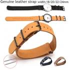 Ремешок из воловьей кожи для наручных часов, матовый браслет из натуральной кожи в стиле НАТО, металлическое кольцо с пряжкой, аксессуары для часов, 18 мм 20 мм 22 мм 24 мм