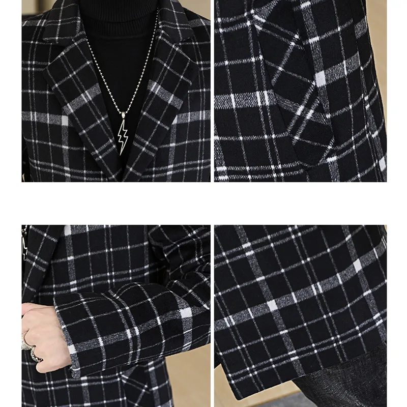 

2021 Brand clothing Men keep warm in winter Casual plaid Woolen cloth coat/Male slim fit long leisure Woolen cloth jacket S-3XL