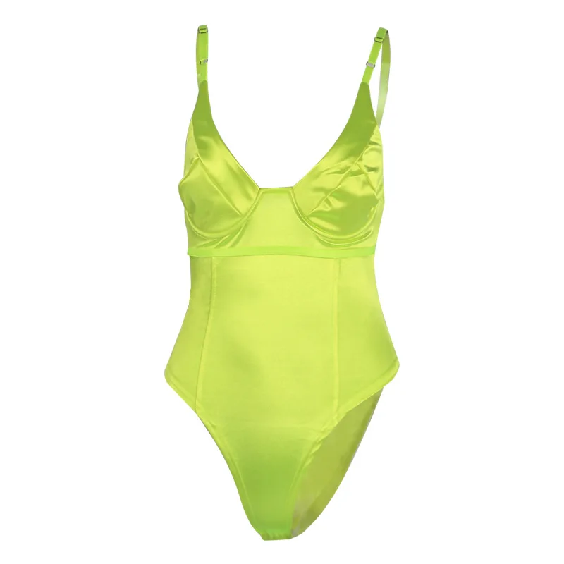 

Hot Deep V Neck Stretchy Bodysuits Sexy Women Spaghetti Strap Playsuits Backless Summer Clubwear Bra 5 Color Basic Top 2021