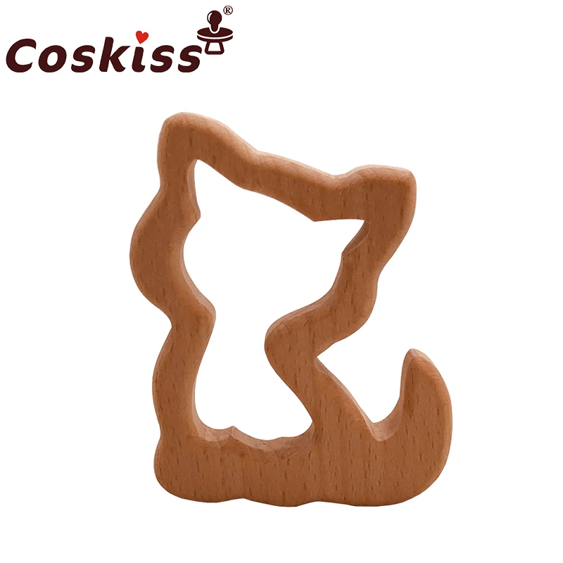 

Coskiss Baby Wooden Teether Beech Wood Cartoon Cat Teething Toys Montessori Inspired Nursing Pendant Baby Teether