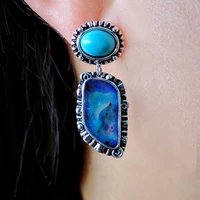 vintage women faux turquoise inlaid geometric dangle ear stud earrings jewelry