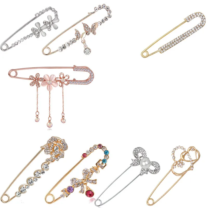 Высококачественная брошь с жемчугом и кристаллами булавка для шарфа свитера