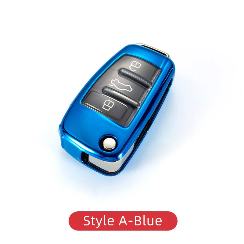 Style A-Blue Автомобильный чехол для ключей, брелок для ауди Audi A1 S1 A3 8V 8P S3 Q3 Q7 TT, аксессуары для интерьера - Название цвета: Style A-Blue