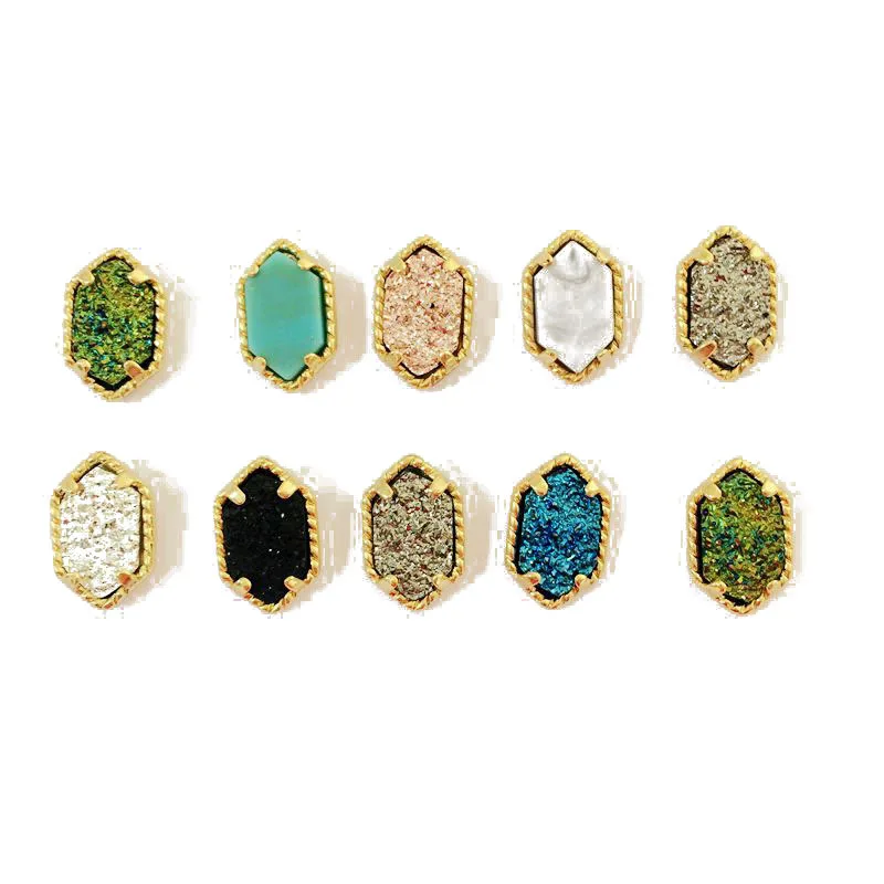 Druzy Drusy ожерелье серьги ювелирный набор кристалл смолы с камнем Золотой Бренд