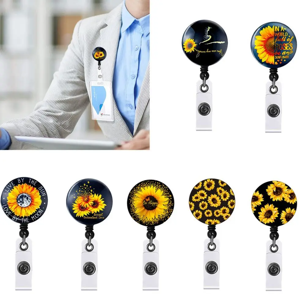 

Sunflower Retractable Doctor Nurse Badge Reel 360 Rotating Easy to Install Badge Clips Portable Lightweight Name Card Display