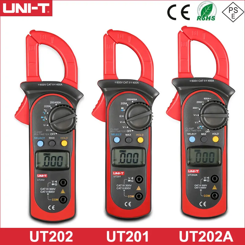

UNI-T Digital Clamp Meter UT202A/UT202/UT201 DC AC Current Auto Range True RMS Temperature Capacitance NCV Ohm Tester Multimeter