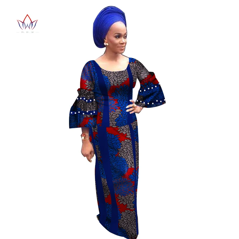 BRW 2 Piece Set African Clothing Women Fashion Pearl top and Long Skirt Bazin Riche Africa Print Lady Party Skirt Set WY3858