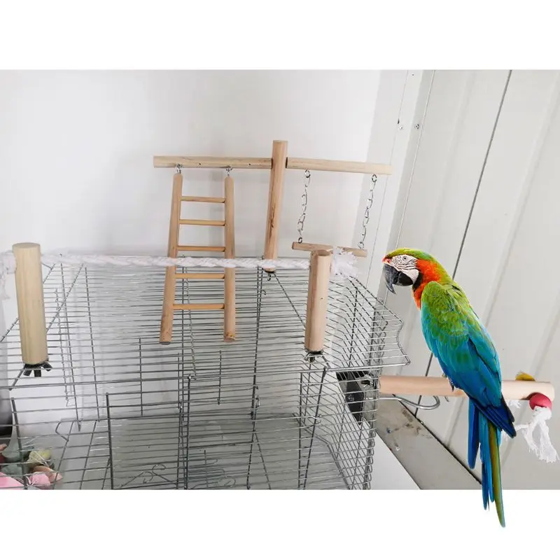 

Parrot Climbing Ladder Swing Toy Natural Wood Bird Cage Accessories Conure Stand Rope Perch Toys Bird Supplies