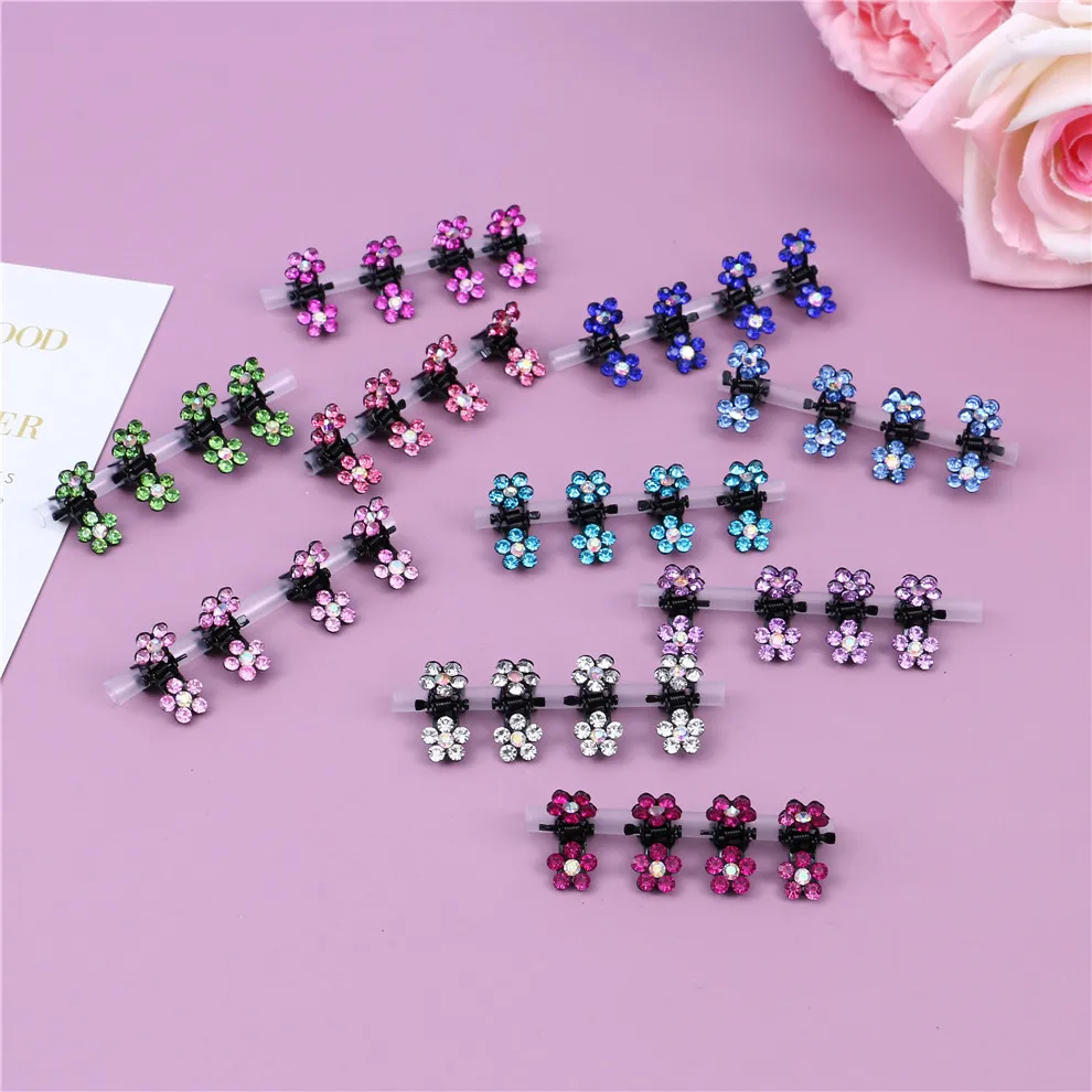 

12 Pcs Mini Glitter Grip Jaw Non-slip Hair Clips Rhinestone Hair Metal Clips Colorful Flower Hair Accessories for Women Girls
