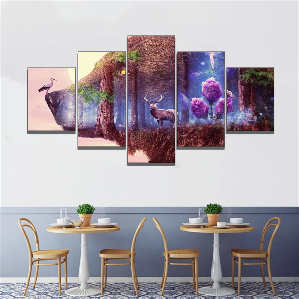 

5 шт. домашний декор hd живопись Медведь Лес Животные настенная живопись художественный постер аниме обучение спальня бар кафе стена