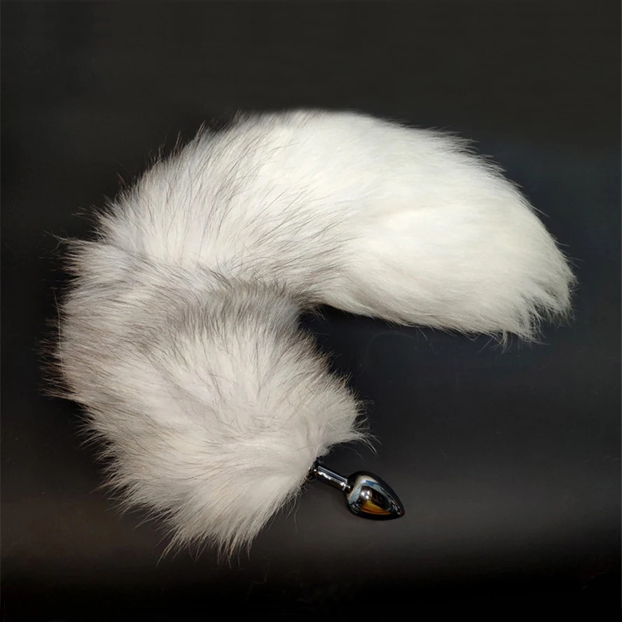 Анальная пробка с настоящим хвостом крестовой лисы, металлическая задница, секс-игрушки для пар, эротический косплей, серый белый хвост, 3 размера на выбор.
