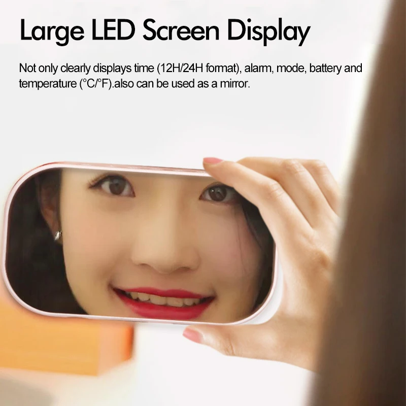 Переносное зеркало беспроводной колонки с сабвуфером, звуковым блоком, светодиодными часами и функцией отложенного будильника для ноутбука и телефона.