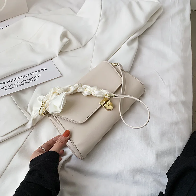 Underarm baguette bag female bag 2021 summer new fashion silk scarf shoulder bag messenger bag chain texture small square bag