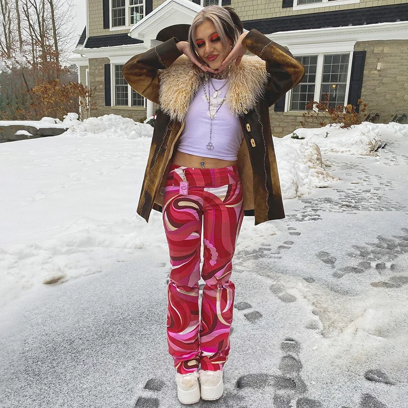 

Paisley Printed Y2k Pants Women Fashion Chi 2021 Harajuku Wave Tie Dye Long High Waist Straight Trousers For Female Streetwear