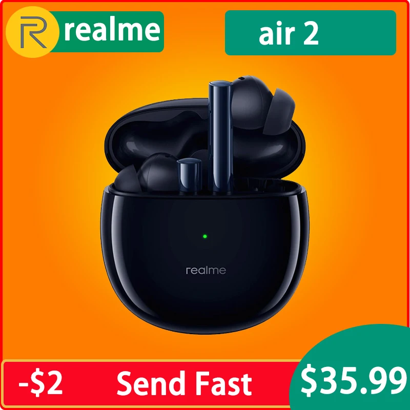 

realme buds air 2 ANC Wireless Bluetooth Earphone 25hrs Total Playback 88ms Super Low Latency 10mm Hi-Fi Bass Boost REAL STOCK