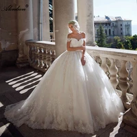 alonlivn luxury style boat neck ball gown princess wedding dresses appliques off the shoulder lace up bridal gowns can costomize
