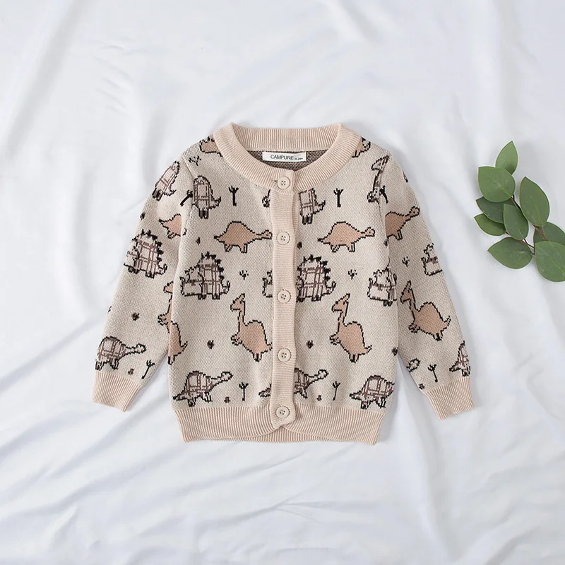 

HAYANA 2022 Spring Kids New Clothes Dinosaur Jacquard Cartoon Long Sleeve Cute Sweater
