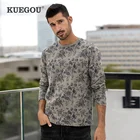 Мужская футболка с длинным рукавом KUEGOU, цвета хаки футболка с длинным рукавом, из 2022 хлопка, с принтом растений, осень 100%