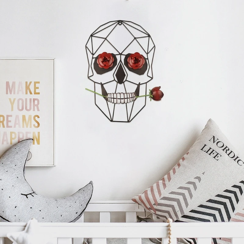 T8WE 14-дюймовый металлический Настенный декор в виде черепа с розой для спальни
