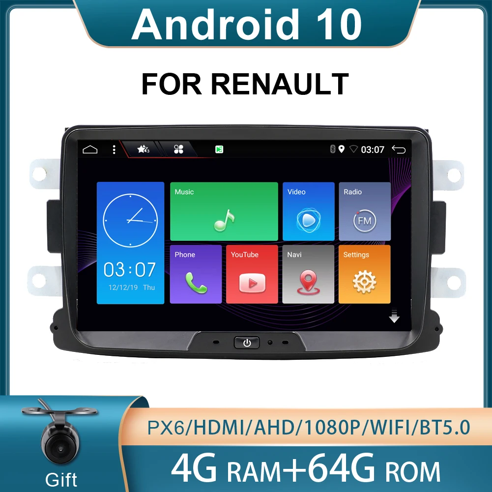 Автомагнитола PX6 1 Din Android 10 для Dacia/Sandero/Duster/Renault/Captur/Lada/Xray 2/Logan 2 Автомобильный